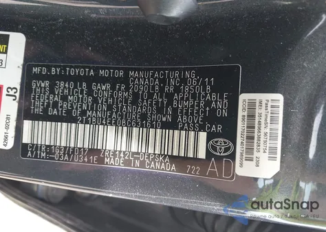 2011 Toyota Corolla S from USA, damaged, VIN 2T1BU4EE0BC631610